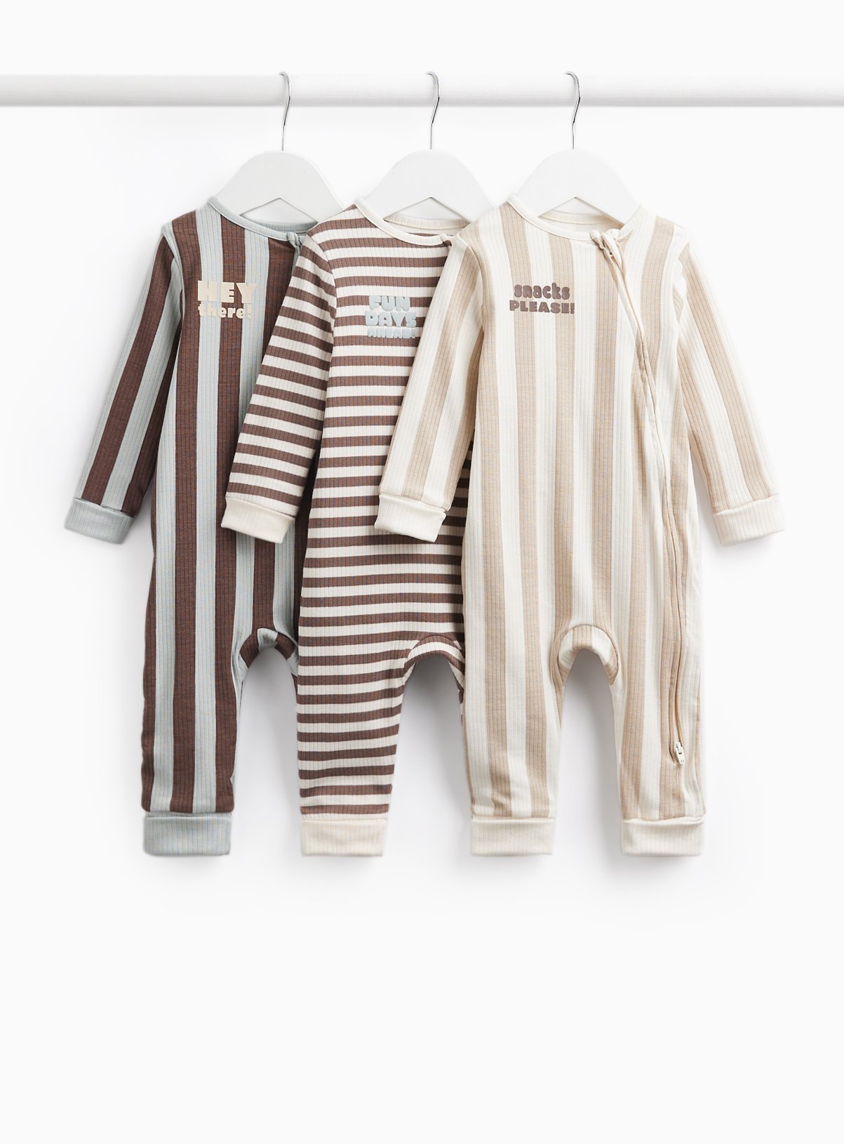 Stripe Print Sleepsuits 3 Pack Newborn - Image 1 thumbnail
